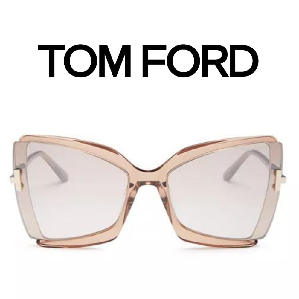 Tom Ford - Gia Semi Rimless Butterfly Sunglasses - Shiny Beige 57G - FT0… - Picture 5 of 12